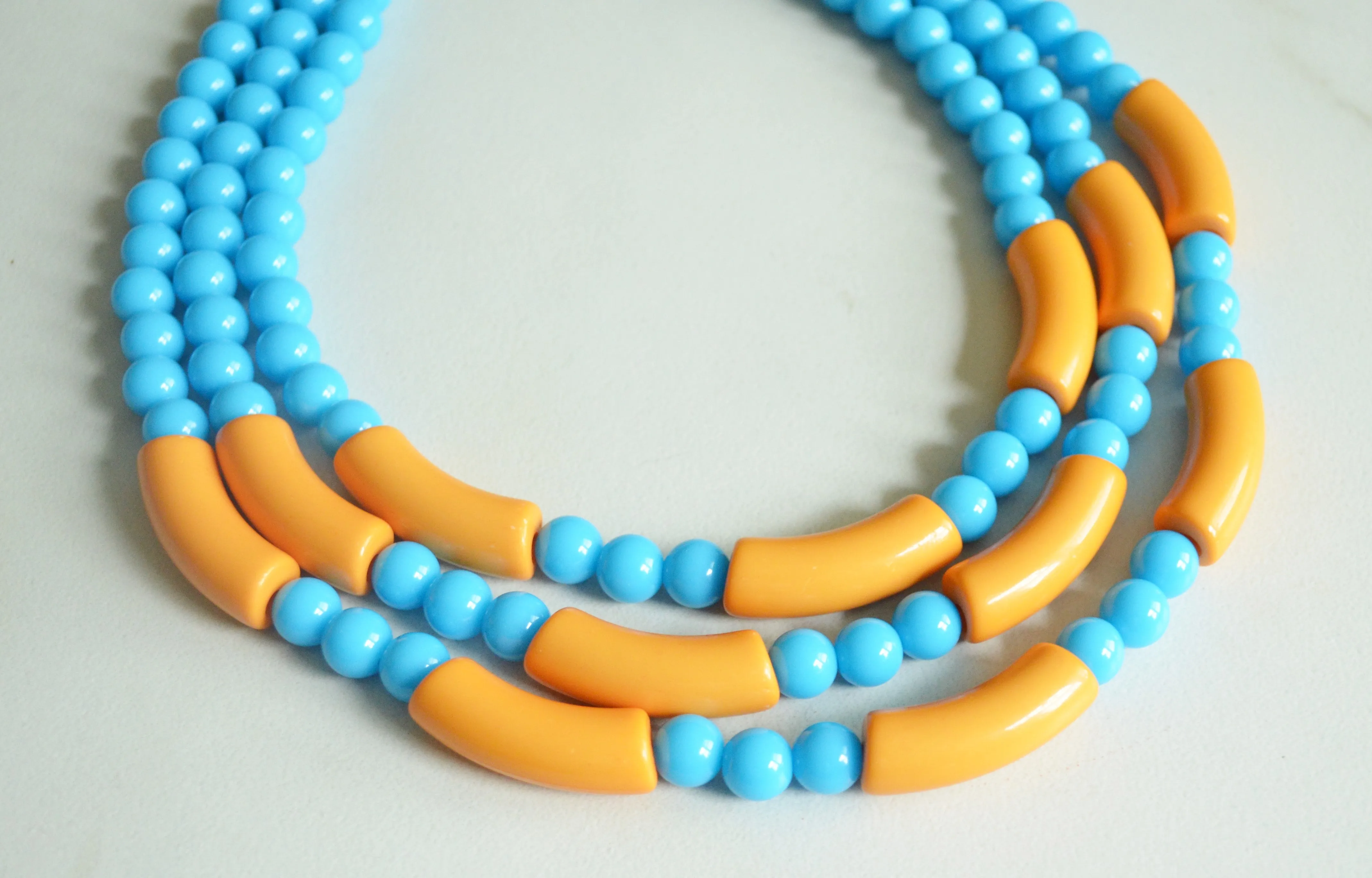 Yellow Turquoise Blue Acrylic Bead Multi Strand Statement Necklace