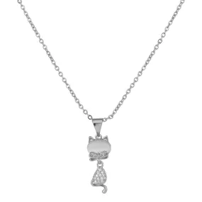 Zircon Cat Pendant Silver Necklace for Women