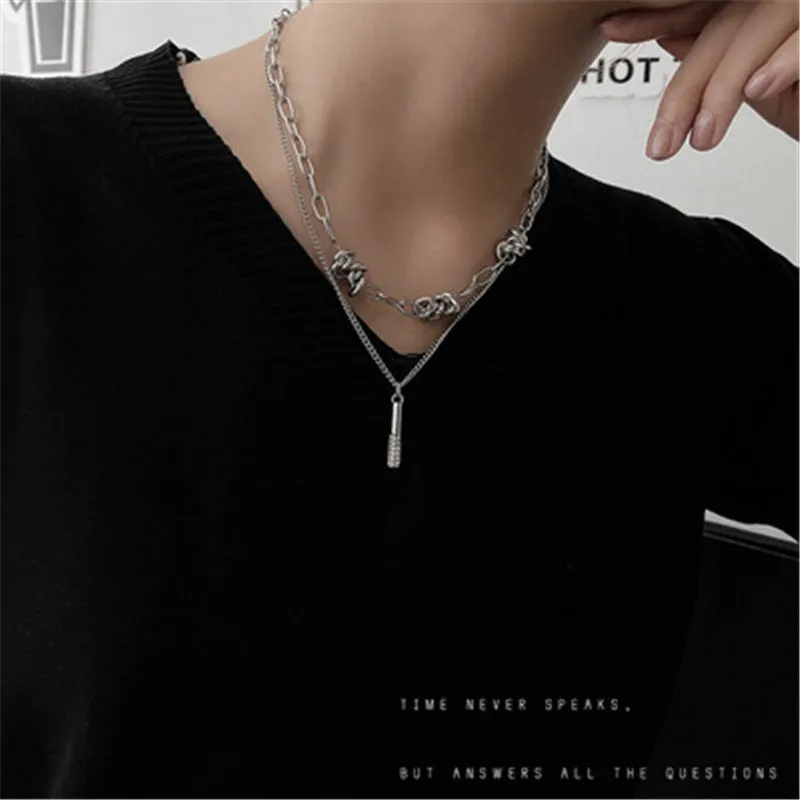 Zircon Double Layer Twin Twist Knot Necklace Hip Hop Men and Women Simple Ornament