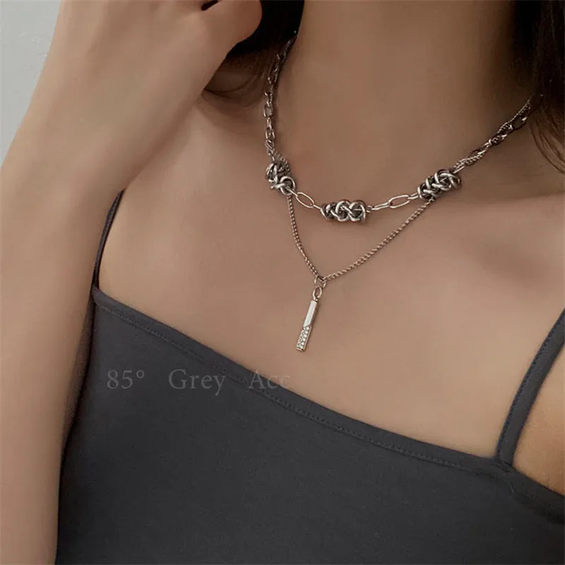 Zircon Double Layer Twin Twist Knot Necklace Hip Hop Men and Women Simple Ornament