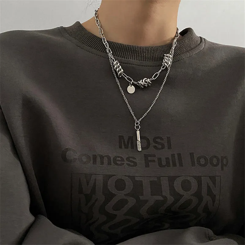 Zircon Double Layer Twin Twist Knot Necklace Hip Hop Men and Women Simple Ornament