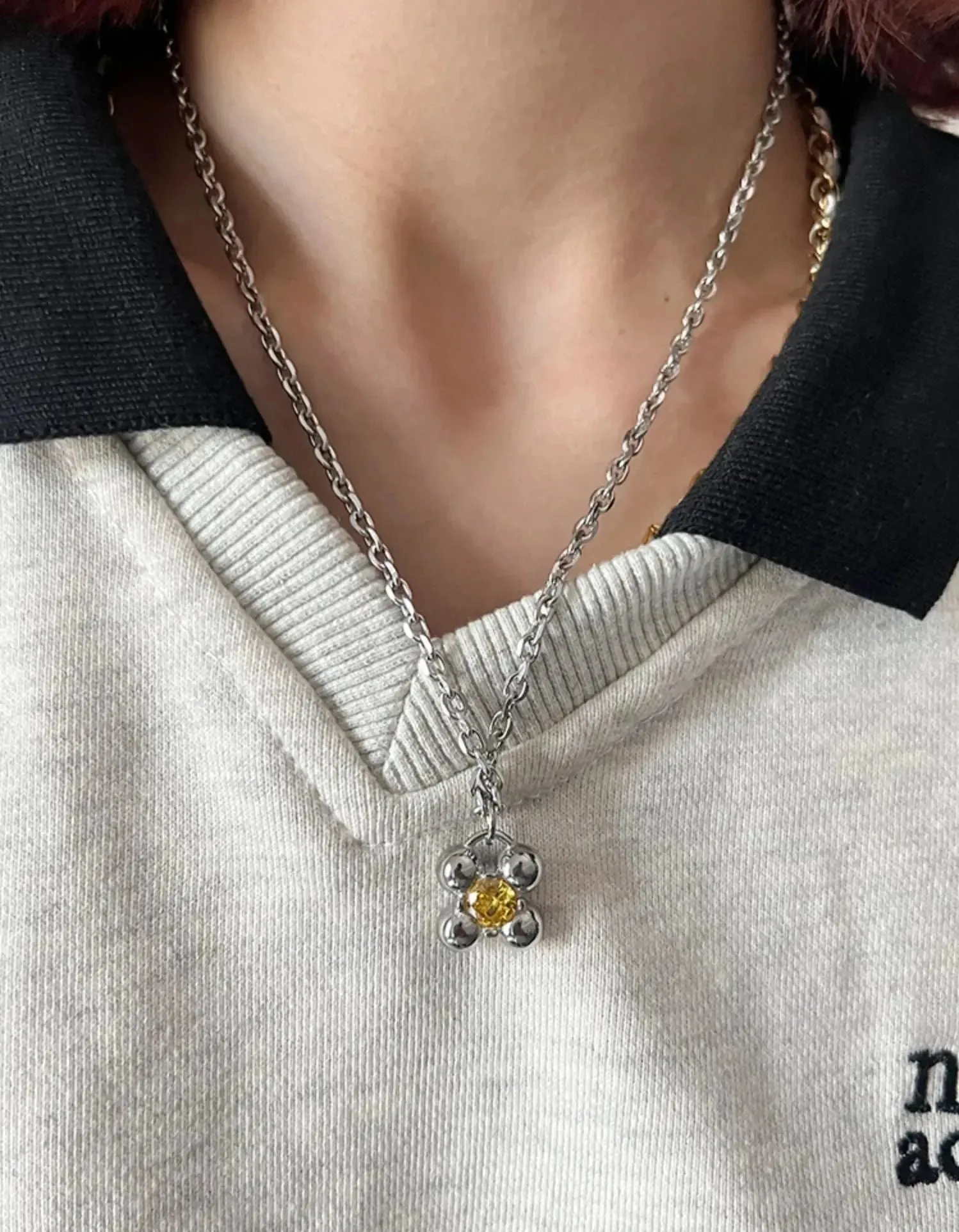 Zircon Flower Pendant Necklace