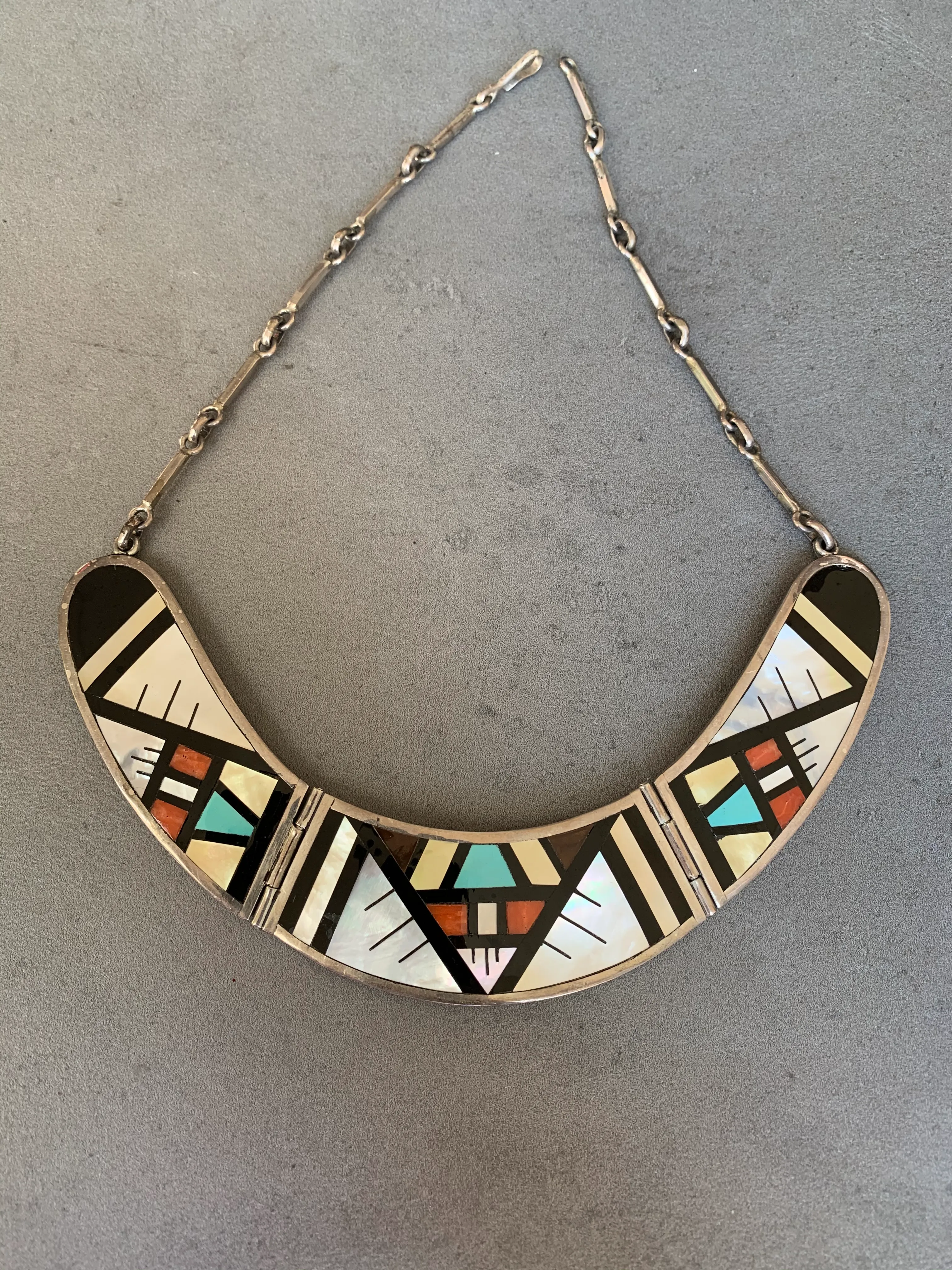 Zuni Inlay Necklace Sterling multi stone by Sue